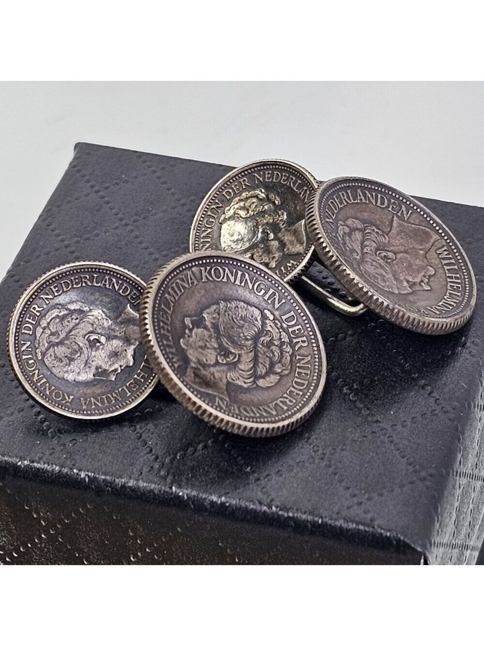 Silver Wilhelmina Koningin Der Nederlanden Coins Cufflinks Pair 10c & 25c